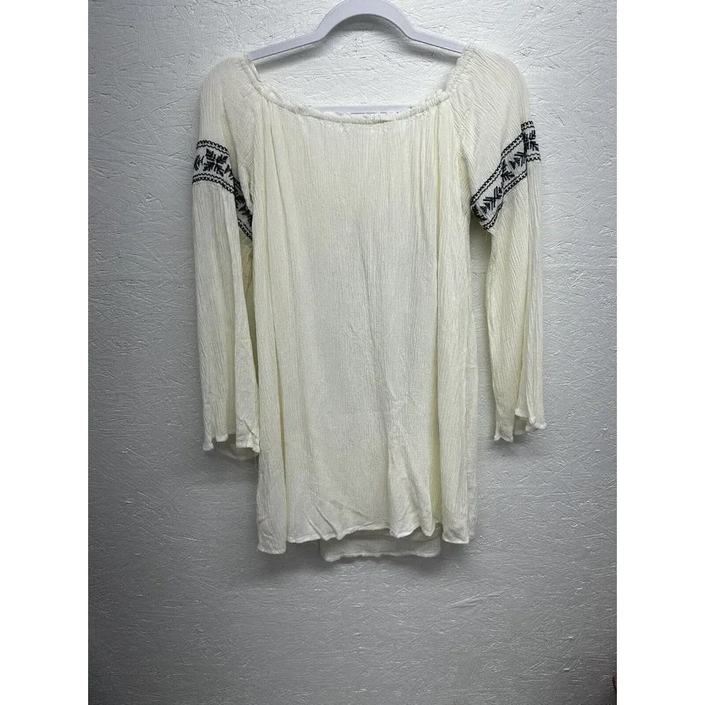 Coco + Jameson Lace Top Sz XL Navy Off White Long Sleeve Tunic Boho - Picture 4 of 9